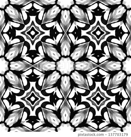 Black and White Abstract Brushstroke Seamless Pattern with Bold Symmetrical Ink Motifs Black and White Abstract Brushstroke Seamless Pattern with Bold Symmetrical Ink Motifs 137783179
