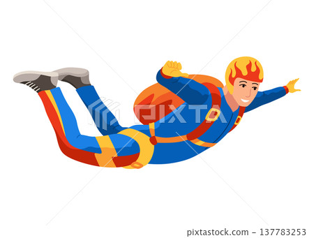 Cartoon skydiver character. Guy jumping from an airplane, free fall, flying in sky, people falling in different poses, extreme sport 137783253