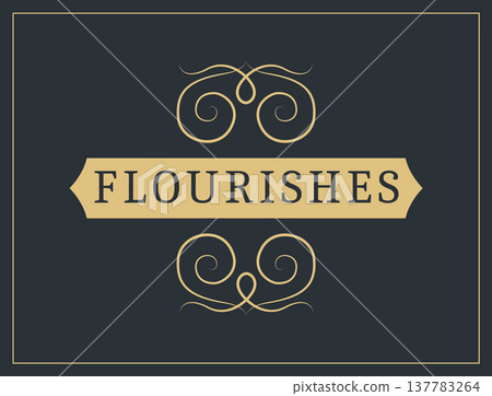 Flourishes calligraphic vintage ornamental background. Vector luxury invitation, restaurant menu or royalty certificate. Golden ornate page with swirls and vignettes elements Flourishes calligraphic vintage ornamental background. Vector luxury invitation, restaurant menu or royalty certificate. Golden ornate page with swirls and vignettes elements 137783264