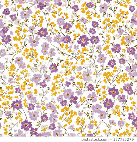 watercolor painting of leaf and flowers pattern 137783279
