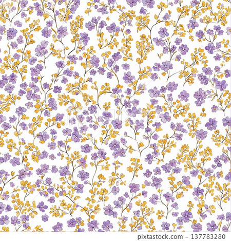 watercolor painting of leaf and flowers pattern watercolor painting of leaf and flowers pattern 137783280