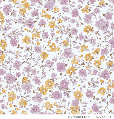 watercolor painting of leaf and flowers pattern watercolor painting of leaf and flowers pattern 137783281