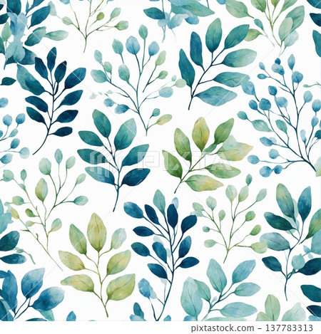 watercolor painting of leaf and flowers pattern 137783313