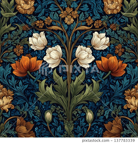 watercolor painting of leaf and flowers pattern watercolor painting of leaf and flowers pattern 137783339