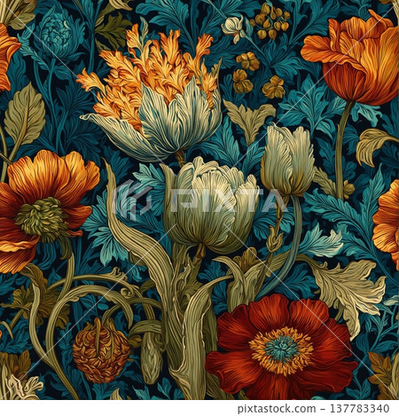 watercolor painting of leaf and flowers pattern watercolor painting of leaf and flowers pattern 137783340