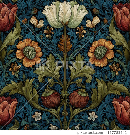 watercolor painting of leaf and flowers pattern watercolor painting of leaf and flowers pattern 137783341
