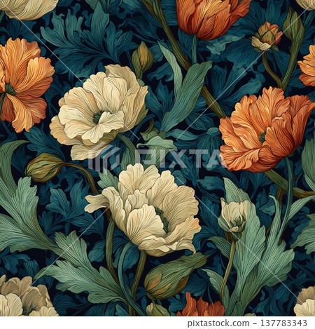 watercolor painting of leaf and flowers pattern watercolor painting of leaf and flowers pattern 137783343