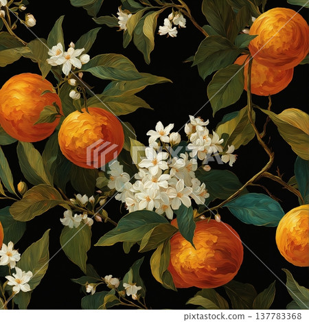 watercolor painting of leaf and flowers pattern 137783368