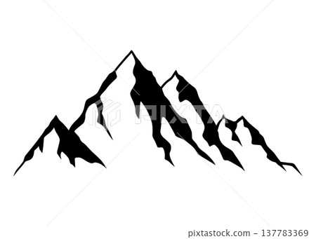 Black mountain, hill and rock silhouette. Vector rocky range and ridge with snow peaks and tops. Mountain nature landscape silhouette, hiking sport, tourism, outdoor adventure and camping themes Black mountain, hill and rock silhouette. Vector rocky range and ridge with snow peaks and tops. Mountain nature landscape silhouette, hiking sport, tourism, outdoor adventure and camping themes 137783369