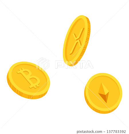 Cryptocurrency coins floating on vector illustration. Cryptocurrency coins floating around Bitcoin BTC, Ethereum ETH , XRP. Crypto Coin symbol icons Cryptocurrency coins floating on vector illustration. Cryptocurrency coins floating around Bitcoin BTC, Ethereum ETH , XRP. Crypto Coin symbol icons 137783392