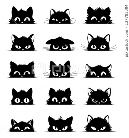 Black cats peeking out window, funny kittens face, curious cat head character, cartoon design vector 137783394