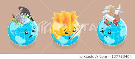 3D Isometric Flat Vector Illustration of Environmental Damage, Planet Earth Contamination And Pollution Crisis, A Looming Threat To Our Environment. 3D Isometric Flat Vector Illustration of Environmental Damage, Planet Earth Contamination And Pollution Crisis, A Looming Threat To Our Environment. 137783404