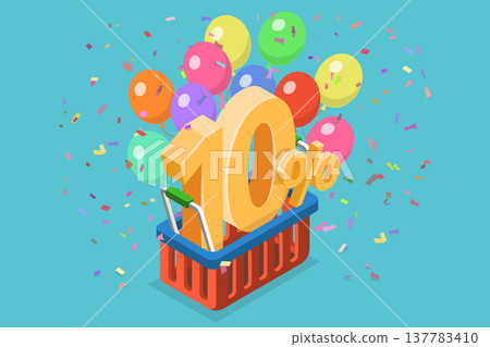 3D Isometric Flat Vector Illustration of 10 percents Discount, Sale Campaign Advertising Design 3D Isometric Flat Vector Illustration of 10 percents Discount, Sale Campaign Advertising Design 137783410
