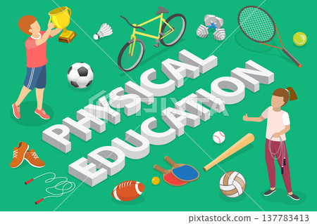 3D Isometric Flat Vector Illustration of Physical Education, Cute Cartoon Style Poster 3D Isometric Flat Vector Illustration of Physical Education, Cute Cartoon Style Poster 137783413
