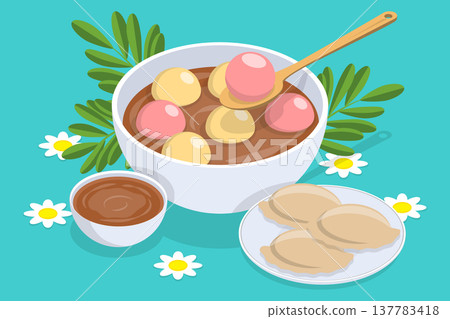 3D Isometric Flat Vector Illustration of Dongzhi Festival, Asian Food for Celebrating 3D Isometric Flat Vector Illustration of Dongzhi Festival, Asian Food for Celebrating 137783418