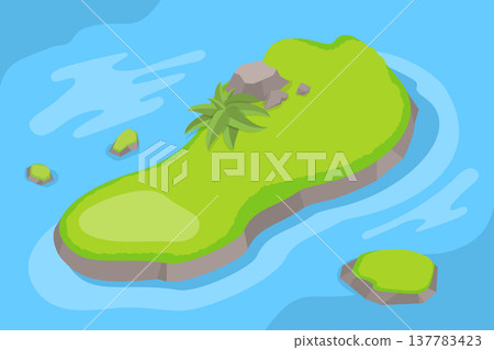 3D Isometric Flat Vector Illustration of Tropical Island, Piece of Land In The Sea 3D Isometric Flat Vector Illustration of Tropical Island, Piece of Land In The Sea 137783423