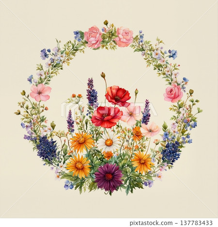 watercolor painting of leaf and flowers pattern watercolor painting of leaf and flowers pattern 137783433