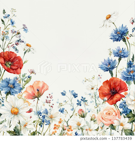 watercolor painting of leaf and flowers pattern watercolor painting of leaf and flowers pattern 137783439