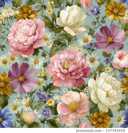 watercolor painting of leaf and flowers pattern watercolor painting of leaf and flowers pattern 137783459