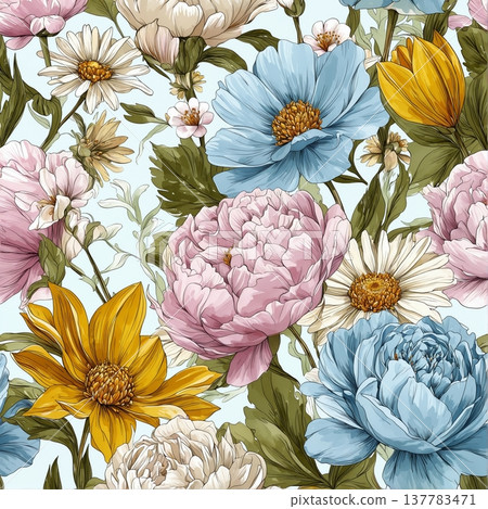 watercolor painting of leaf and flowers pattern watercolor painting of leaf and flowers pattern 137783471
