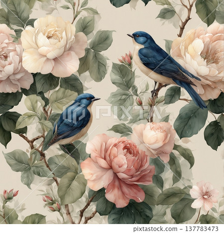 watercolor painting of leaf and flowers pattern watercolor painting of leaf and flowers pattern 137783473