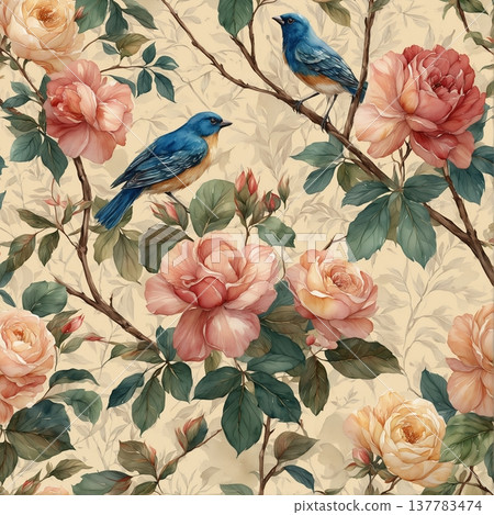 watercolor painting of leaf and flowers pattern watercolor painting of leaf and flowers pattern 137783474