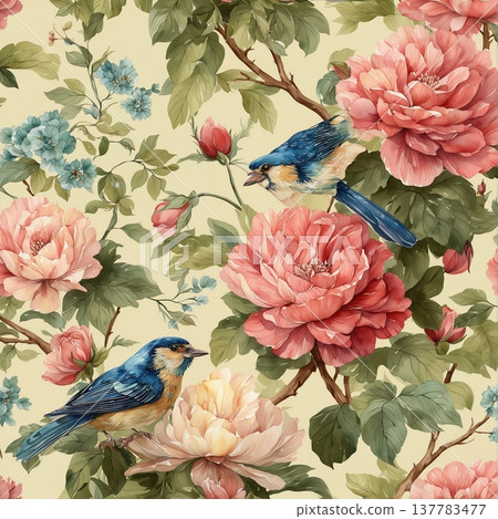 watercolor painting of leaf and flowers pattern watercolor painting of leaf and flowers pattern 137783477