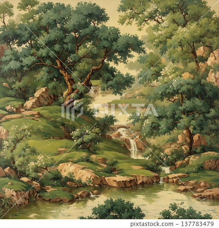 watercolor painting of leaf and flowers pattern 137783479