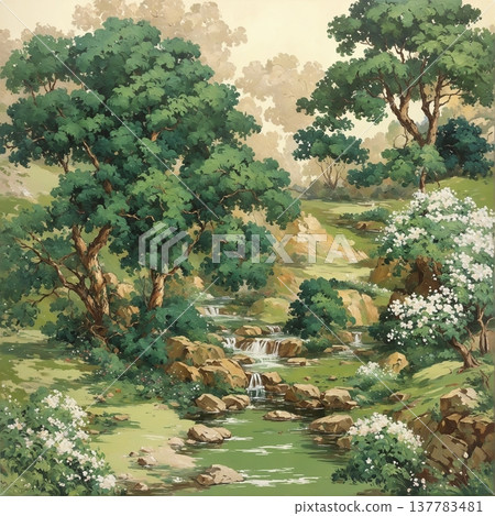 watercolor painting of leaf and flowers pattern watercolor painting of leaf and flowers pattern 137783481