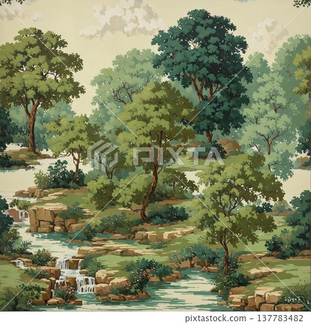 watercolor painting of leaf and flowers pattern watercolor painting of leaf and flowers pattern 137783482