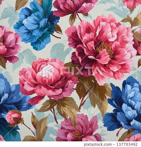 watercolor painting of leaf and flowers pattern 137783492