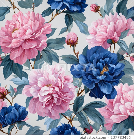 watercolor painting of leaf and flowers pattern 137783495