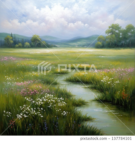 watercolor painting of leaf and flowers pattern watercolor painting of leaf and flowers pattern 137784101