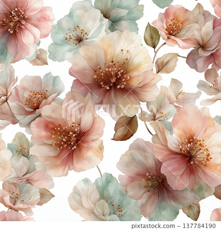 watercolor painting of leaf and flowers pattern 137784190