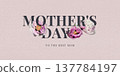 Elegant Mother's Day banner with pink peony flowers in botanical collage style and modern typography. Minimal romantic greeting design with textured background for cards, prints and social media. 137784197