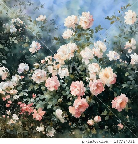 watercolor painting of leaf and flowers 137784331