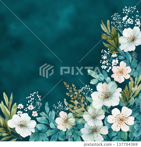watercolor painting of leaf and flowers watercolor painting of leaf and flowers 137784369