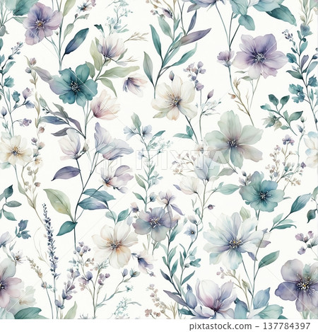 watercolor painting of leaf and flowers watercolor painting of leaf and flowers 137784397