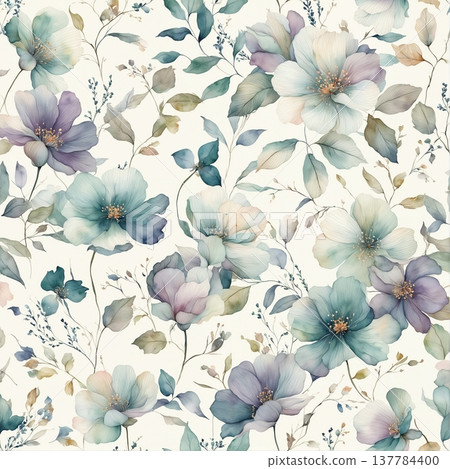 watercolor painting of leaf and flowers watercolor painting of leaf and flowers 137784400
