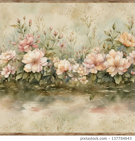 watercolor painting of leaf and flowers pattern watercolor painting of leaf and flowers pattern 137784643