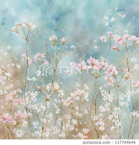 watercolor painting of leaf and flowers pattern watercolor painting of leaf and flowers pattern 137784646