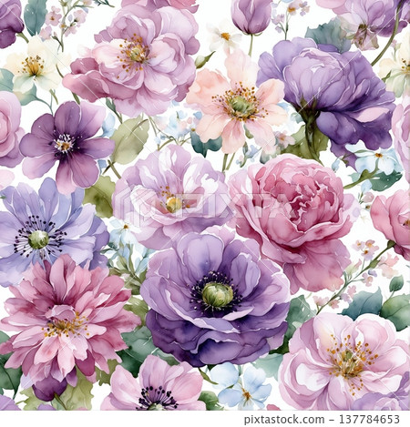 watercolor painting of leaf and flowers pattern watercolor painting of leaf and flowers pattern 137784653