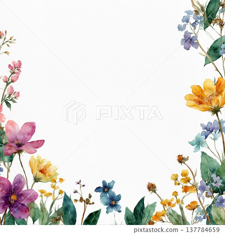 watercolor painting of leaf and flowers pattern watercolor painting of leaf and flowers pattern 137784659