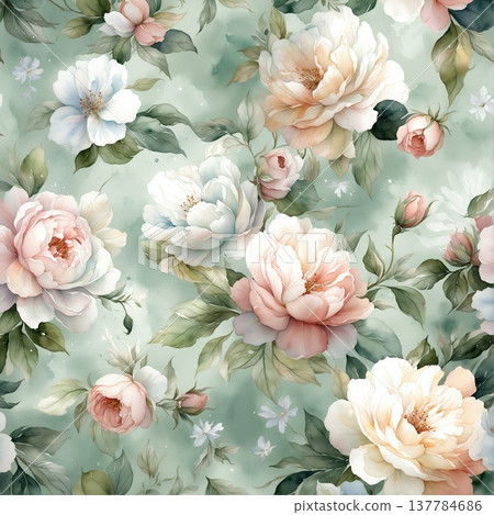 watercolor painting of leaf and flowers pattern watercolor painting of leaf and flowers pattern 137784686