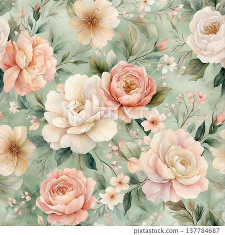 watercolor painting of leaf and flowers pattern watercolor painting of leaf and flowers pattern 137784687