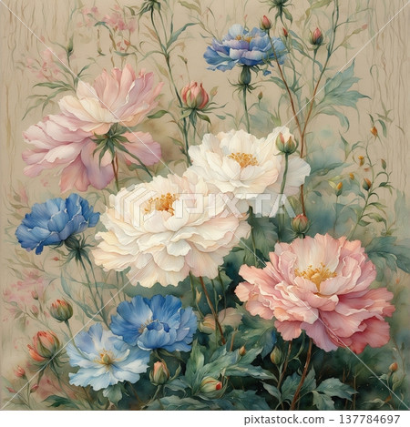 watercolor painting of leaf and flowers pattern watercolor painting of leaf and flowers pattern 137784697