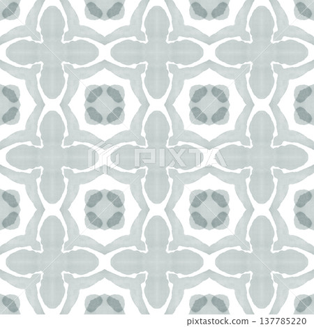 Soft Sage Watercolor Ikat Seamless Pattern with Symmetrical Ornamental Motifs Soft Sage Watercolor Ikat Seamless Pattern with Symmetrical Ornamental Motifs 137785220