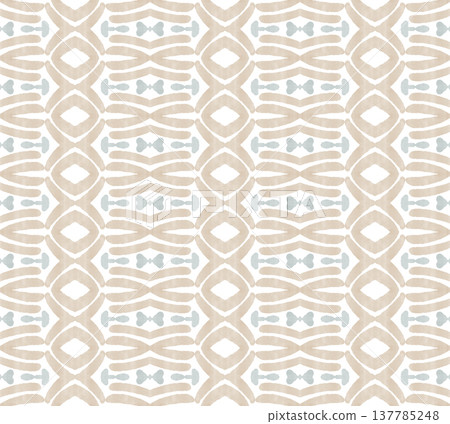 Soft Sage and Beige Watercolor Ikat Seamless Pattern with Symmetrical Ornamental Motifs Soft Sage and Beige Watercolor Ikat Seamless Pattern with Symmetrical Ornamental Motifs 137785248