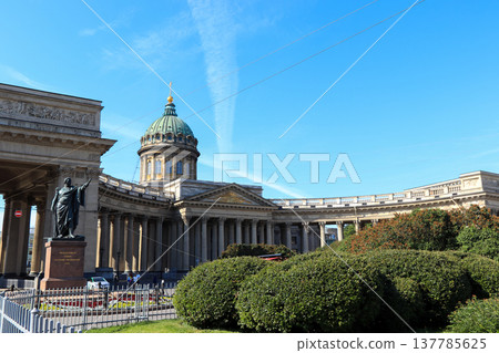 Russia, St. Petersburg, July 19, 2020 Kazan Cathedral and the monument to Field Marshal Prince Kutuzov in the center of St. Petersburg Russia, St. Petersburg, July 19, 2020 Kazan Cathedral and the monument to Field Marshal Prince Kutuzov in the center of St. Petersburg 137785625