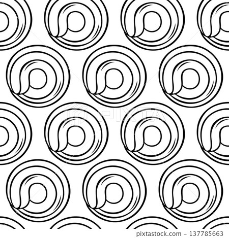 Black and white pattern of spiral-shaped shortbread cookies. Simple vector graphic for food labels, recipe illustrations or patisserie branding Black and white pattern of spiral-shaped shortbread cookies. Simple vector graphic for food labels, recipe illustrations or patisserie branding 137785663